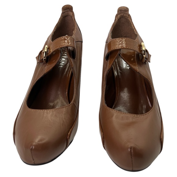 Lumiani Women's Brown Leather Mary Jane Pump Heels Strap, Size 10W. - Picture 3 of 11